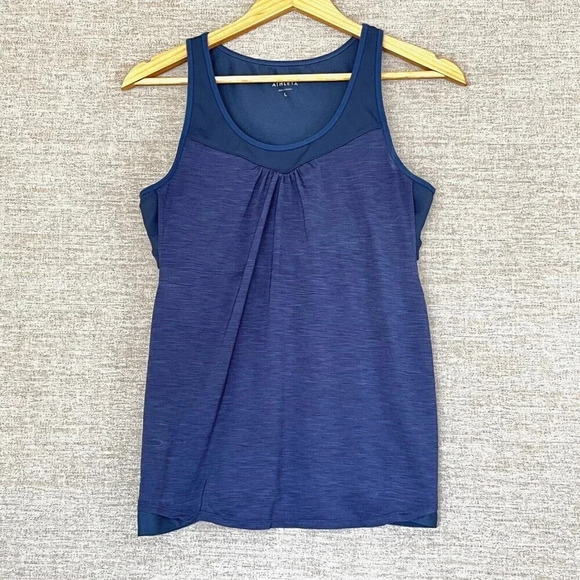 Athleta Gel Mesh Supercharged Tank Womens Size L Blue Sports Bra Built-In Active - Picture 1 of 7
